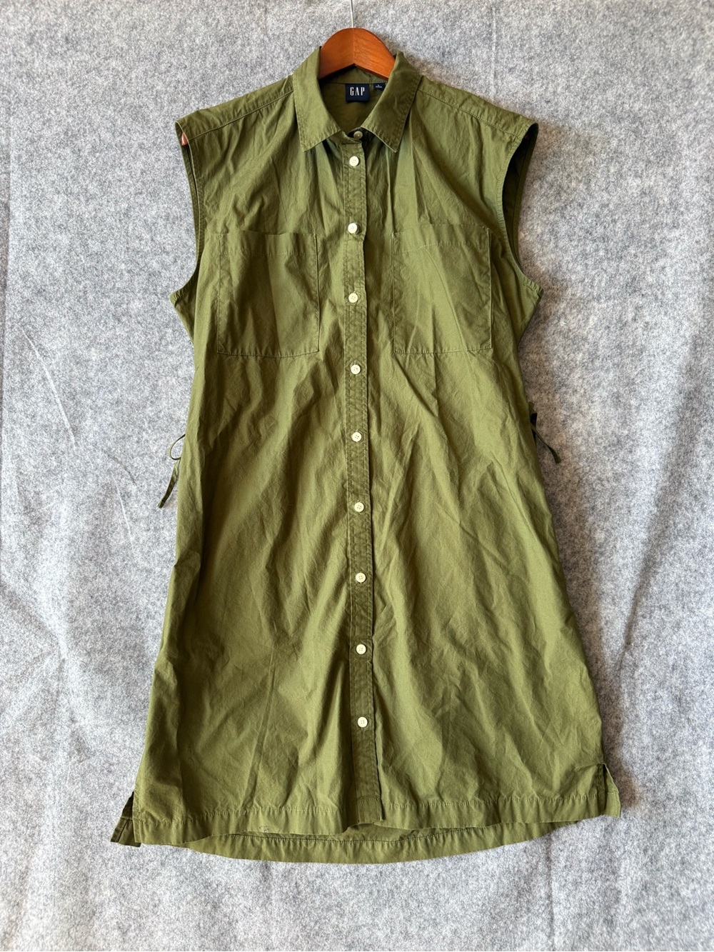 GAP Olive Button-Front Sleeveless Midi Dress
